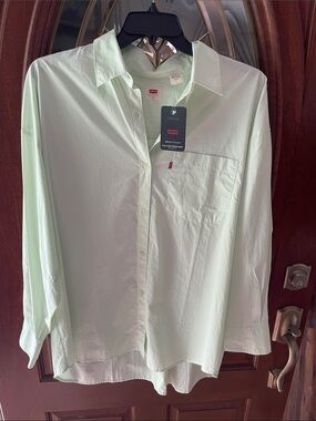 Levi's womens ex-boyfriend relaxed Pale Mint Green Long-Sleeve Button-Down Shirt